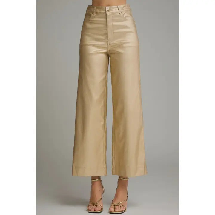 Solid Gold Metallic Wide Leg Pant