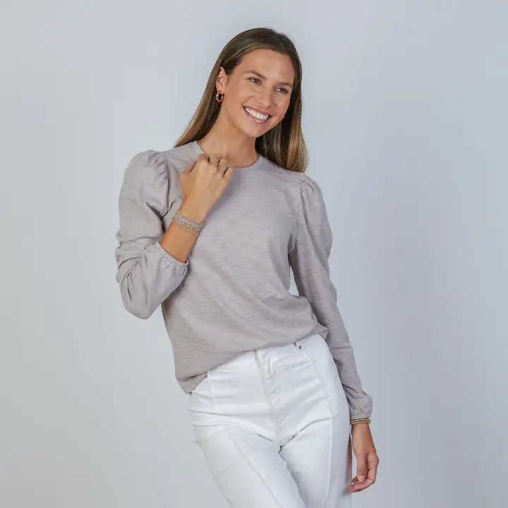 Joanie Subtle Puff Long sleeve Top w/ Elastic in dusty lilac