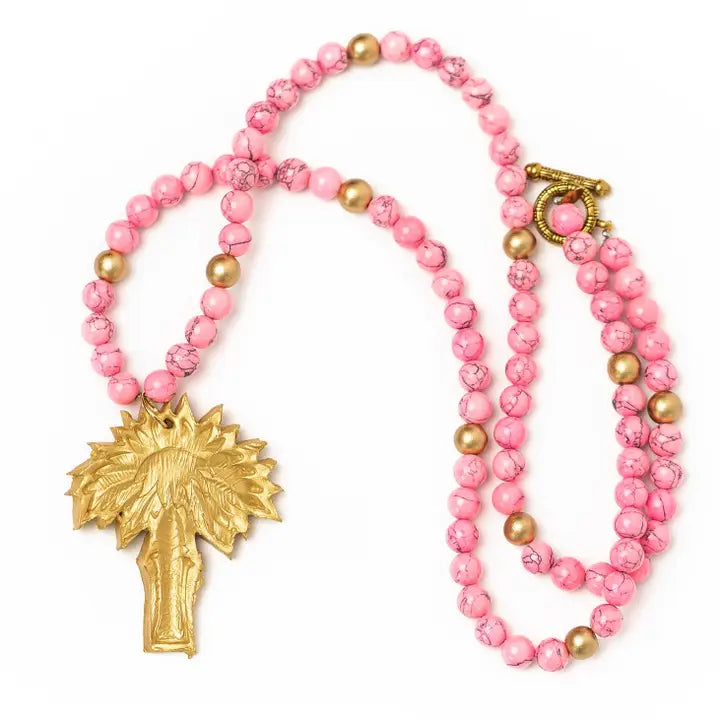 Hidden Truth Pink Jade with Palmetto Tree Necklace