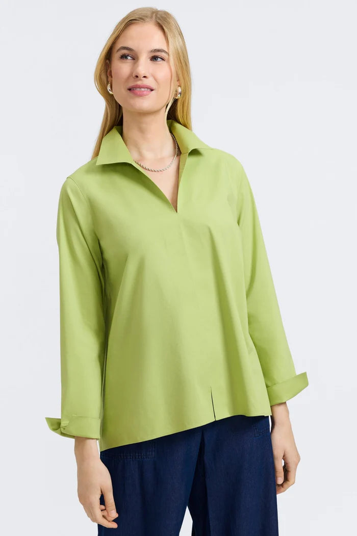 celery Agnes No Iron Stretch Long Sleeve Popover Shirt