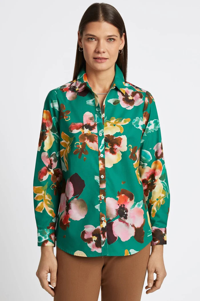 foxcroft Zoey No Iron Watercolor Floral top
