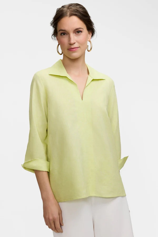 Agnes Solid Linen Blend 3/4 Sleeve Shirt
