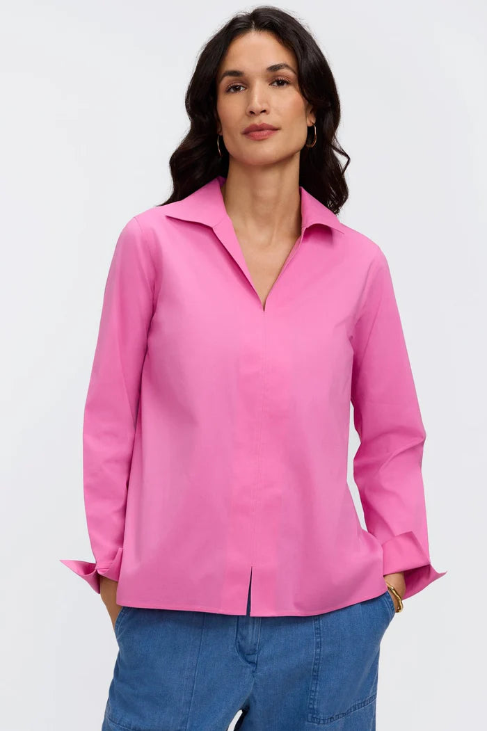 foxcroft Agnes No Iron Stretch Long Sleeve Popover Shirt