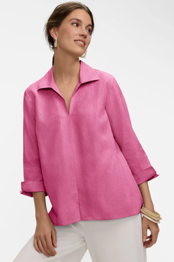 Agnes Solid Linen Blend 3/4 Sleeve Shirt