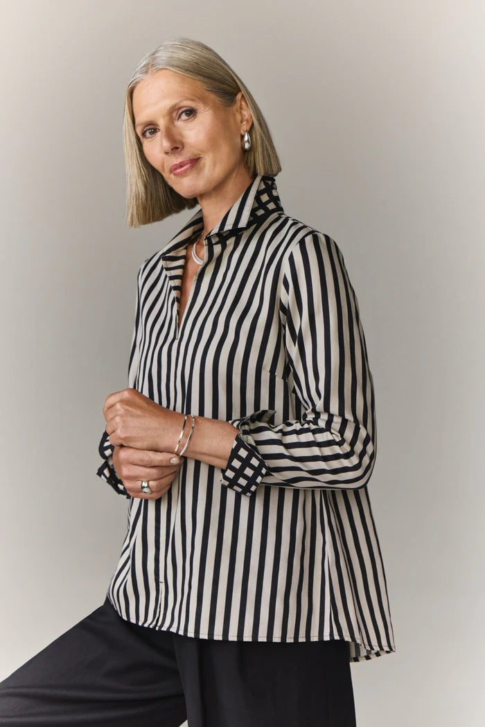foxcroft /SILVER BIR/XS - AGNES LS GING STRP top