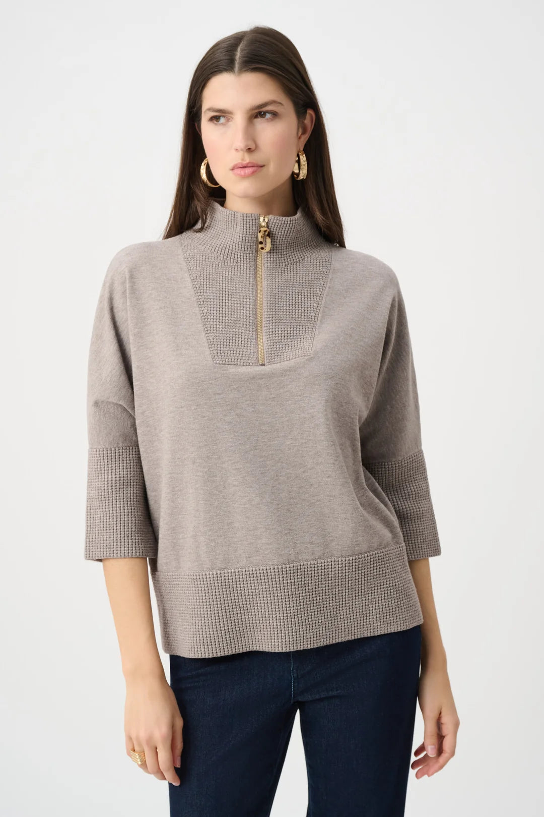 Joseph Ribkoff Funnel Neck Sweater- Taupe Melange