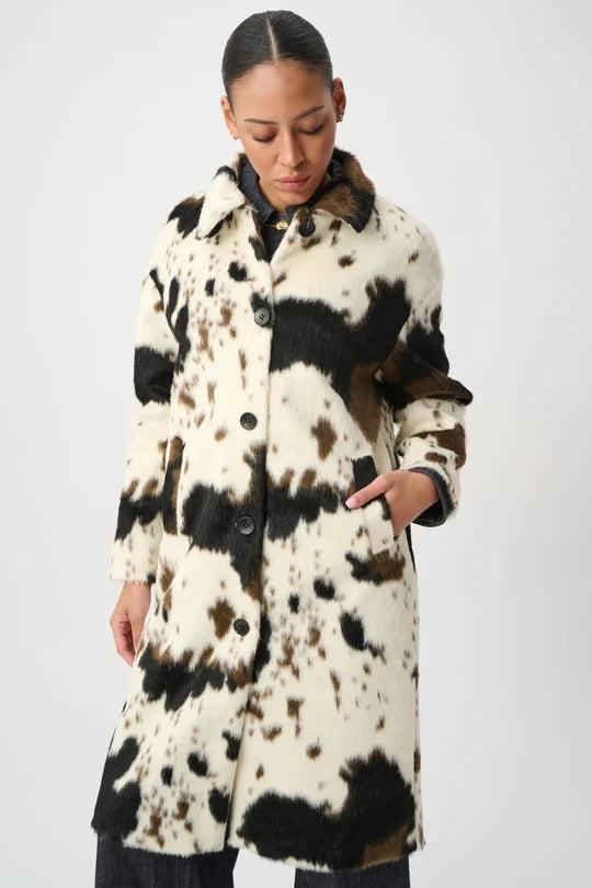 Joseph Ribkoff Faux Fur Cow Print Coat