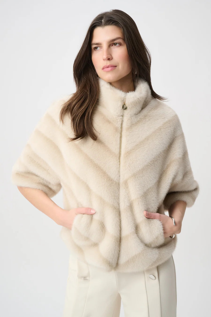 Joseph Ribkoff Chevron Print Faux Fur Jacket