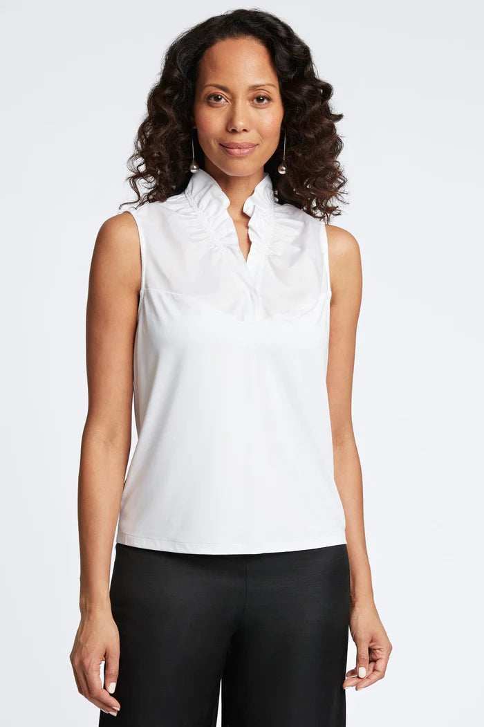 foxcroft Tammy Knit-Woven Ruffle Collar Layering Tank