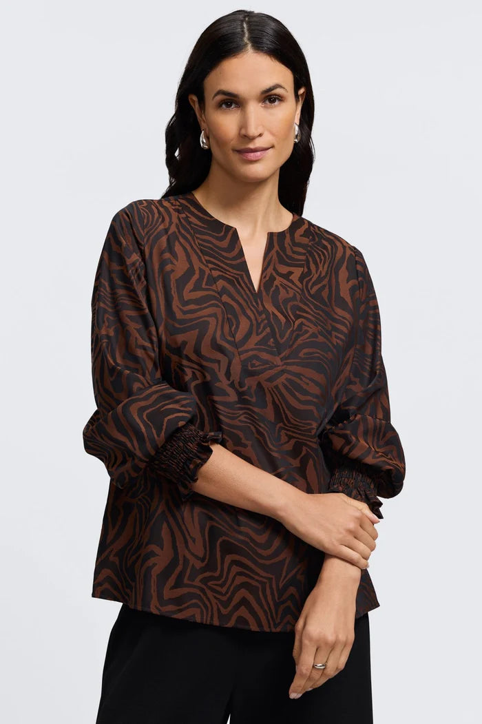 Alicia Zebra Jacquard Long Sleeve Popover Shirt