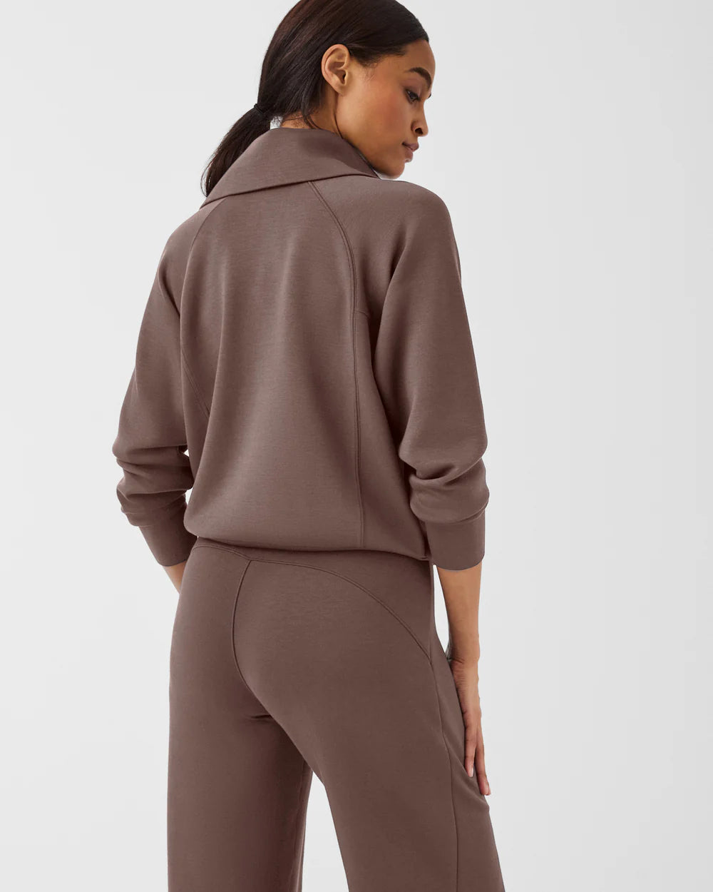 spanx airessential half zip top in smoke