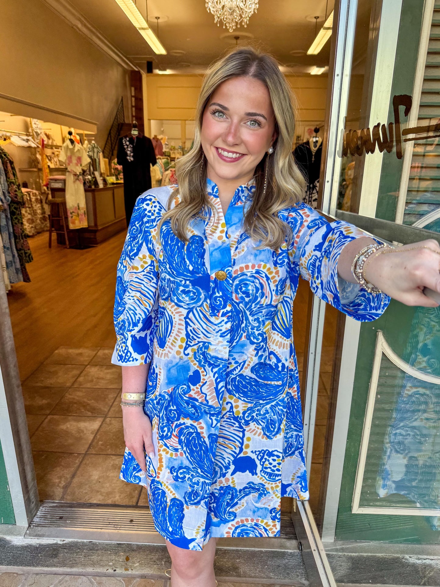 jade nautical whirl button pleated dress