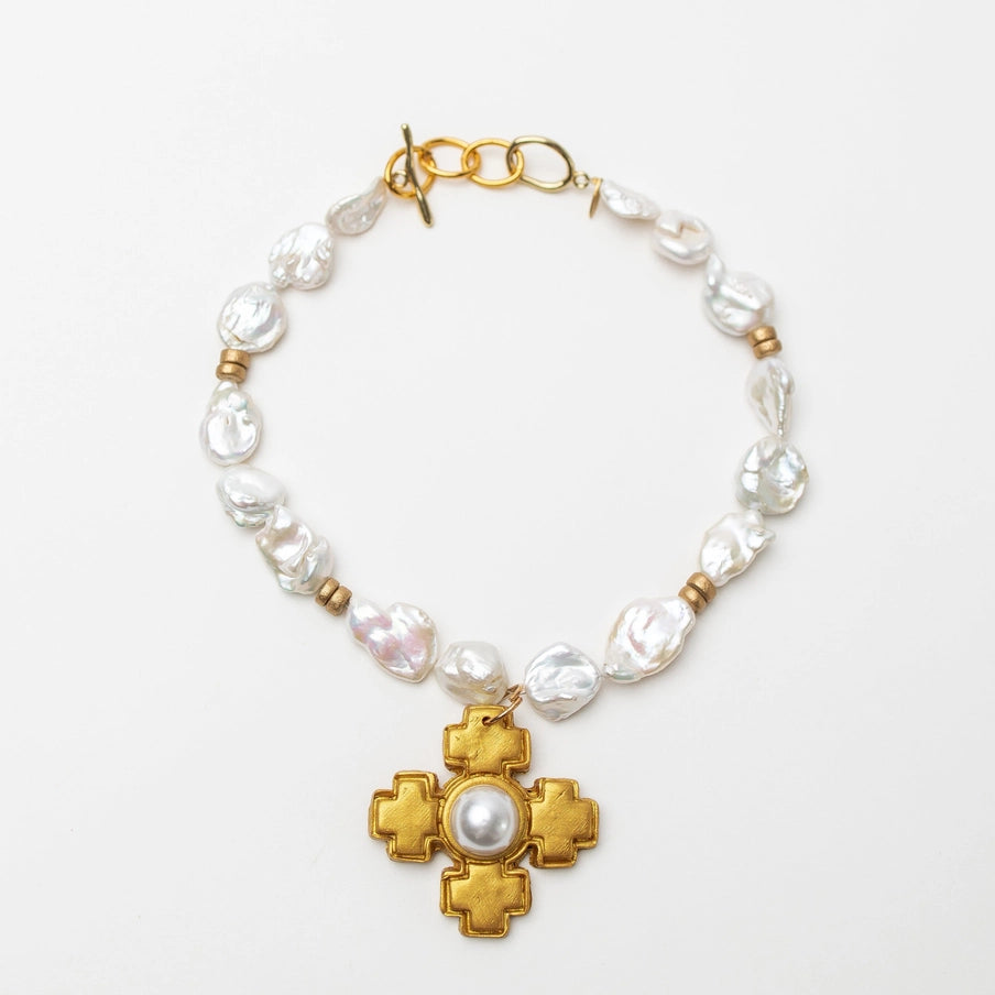 hidden truth 16-18" Baroque Pearls with Becky Pearl Cross necklace