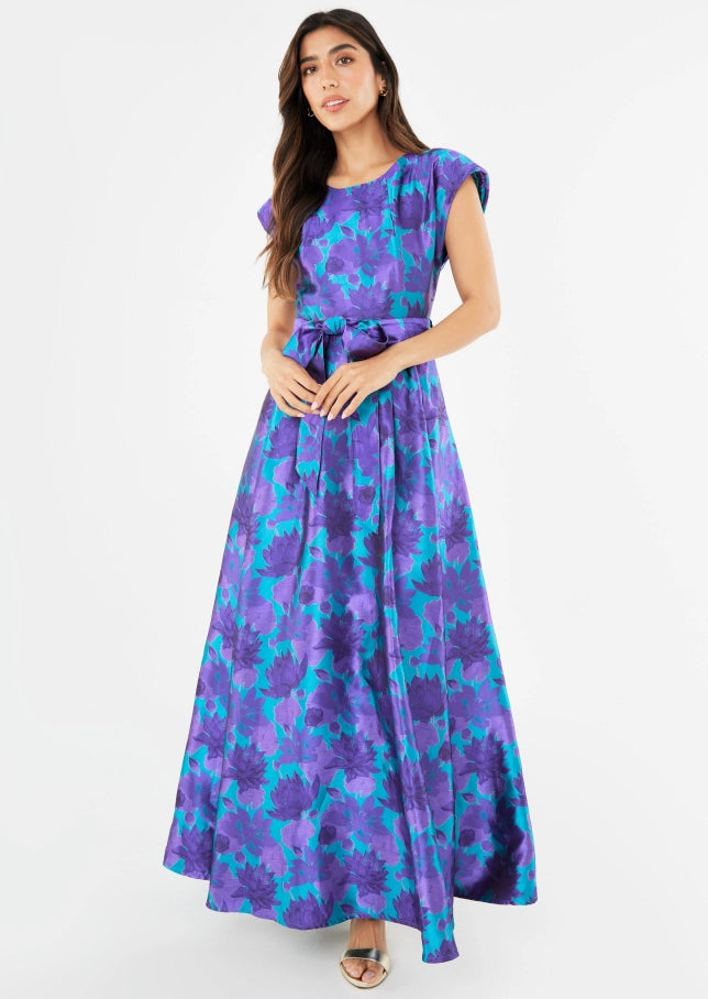 Abbey Glass Olivia dress purple floral silhouette Jacquard