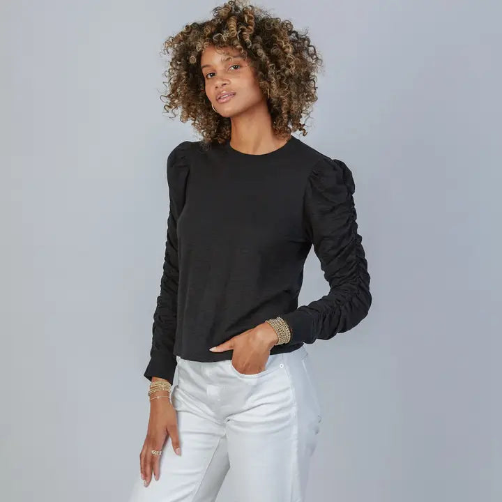 elle ruched long sleeve tee top