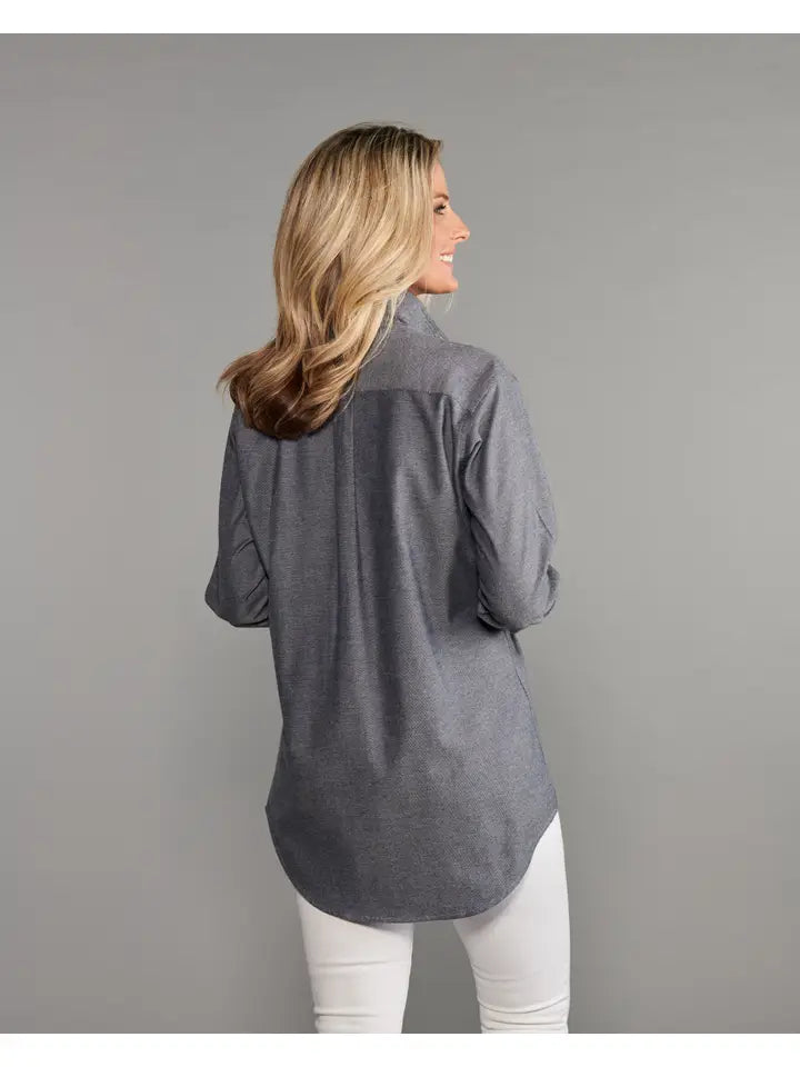 Claridge and King The His Is Hers Original top in Chambray Blue Side Brushed