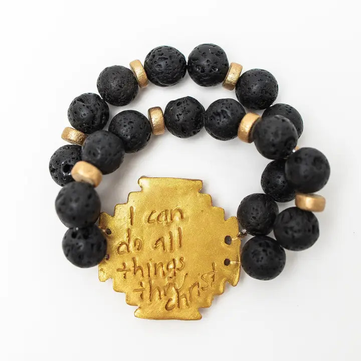 Hidden Truth Black Lava with Jerusalem Cross bracelet