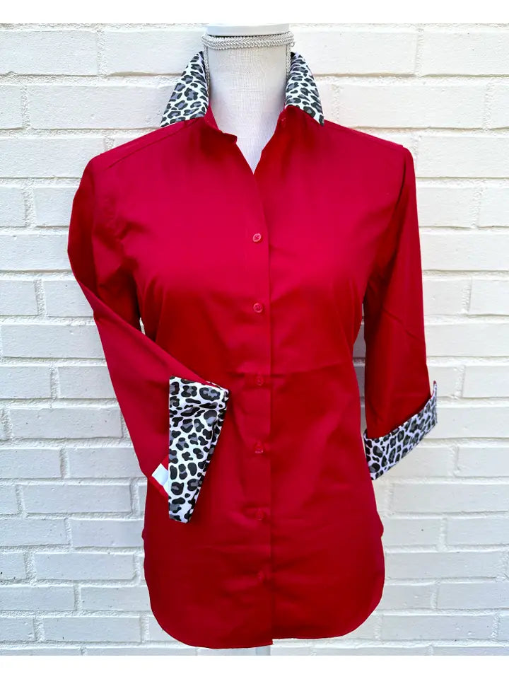 Elizabeth 3/4 Sleeve - Red W Cheetah & Red Stripe top