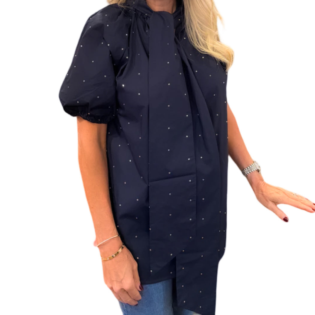 caryn lawn ryan bow sparkle top navy