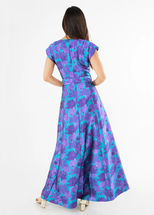 Abbey Glass Olivia dress purple floral silhouette Jacquard