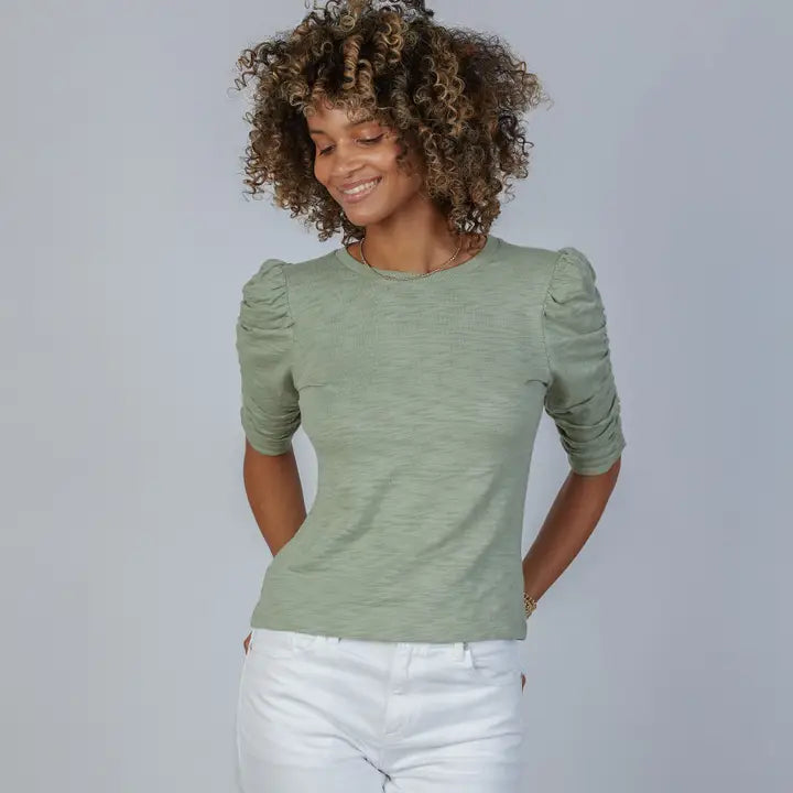 Sophie Ruched Elbow-Length Tee top in Sage