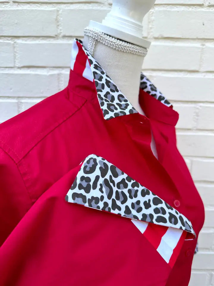 Elizabeth 3/4 Sleeve - Red W Cheetah & Red Stripe top