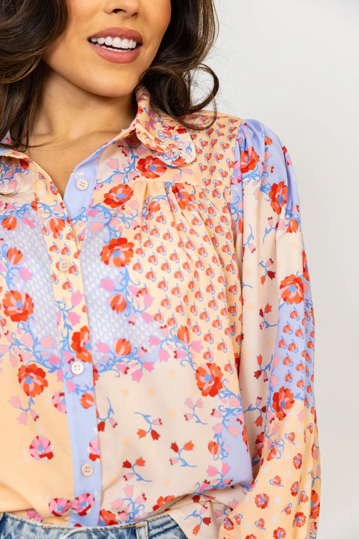 Karlie floral ruffle collar button up top