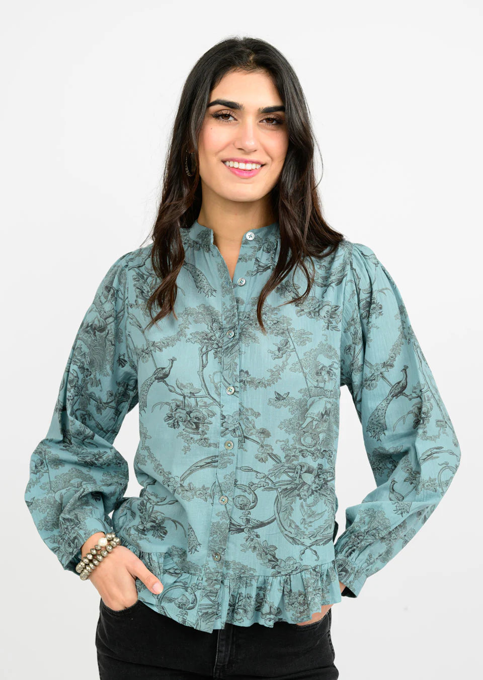 ivy jane toile top ruffled hem