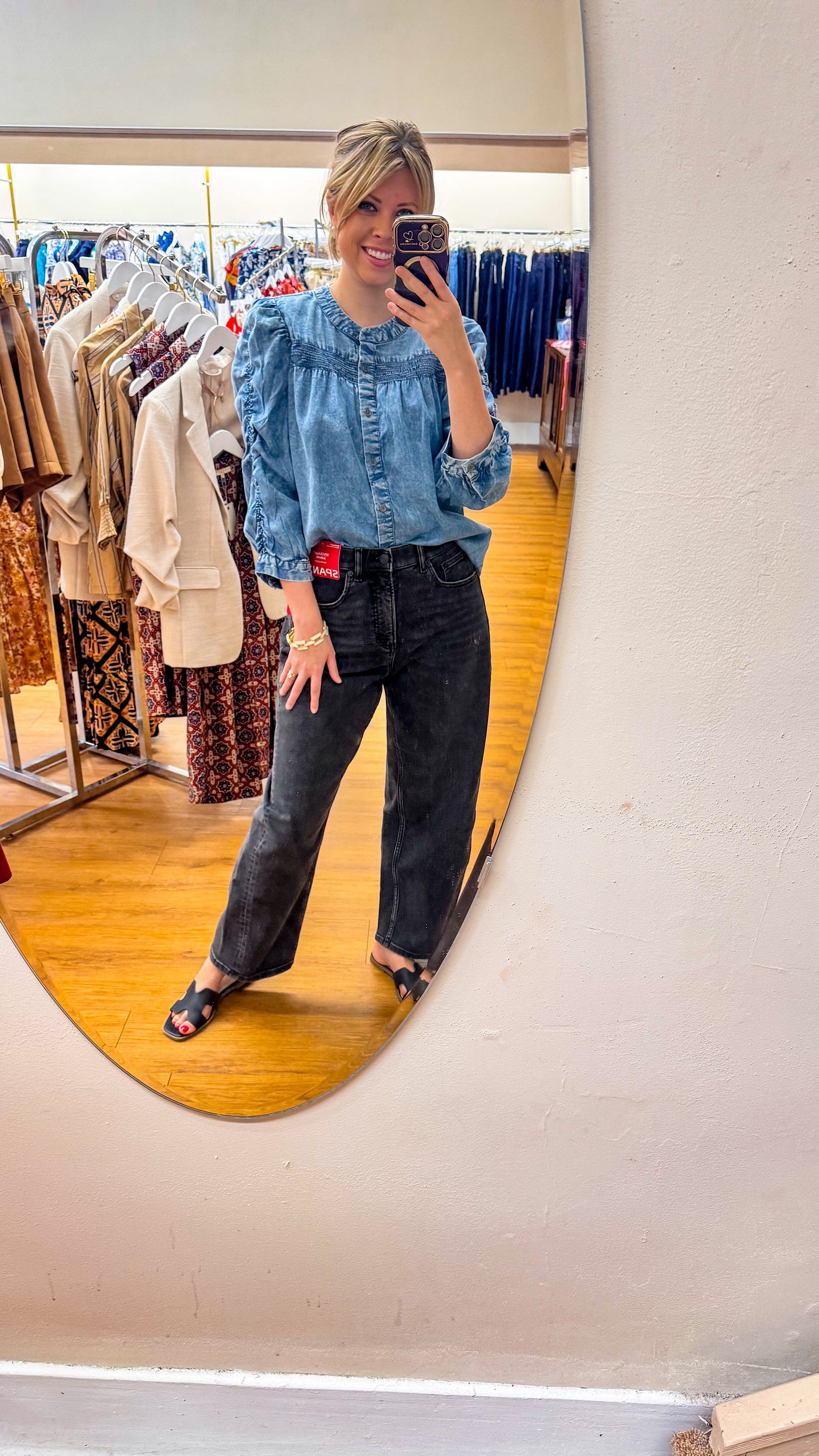 spanx black denim barrel pants