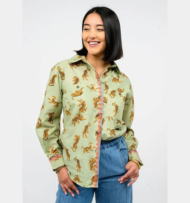 ivy jane tiger embroidered camp top
