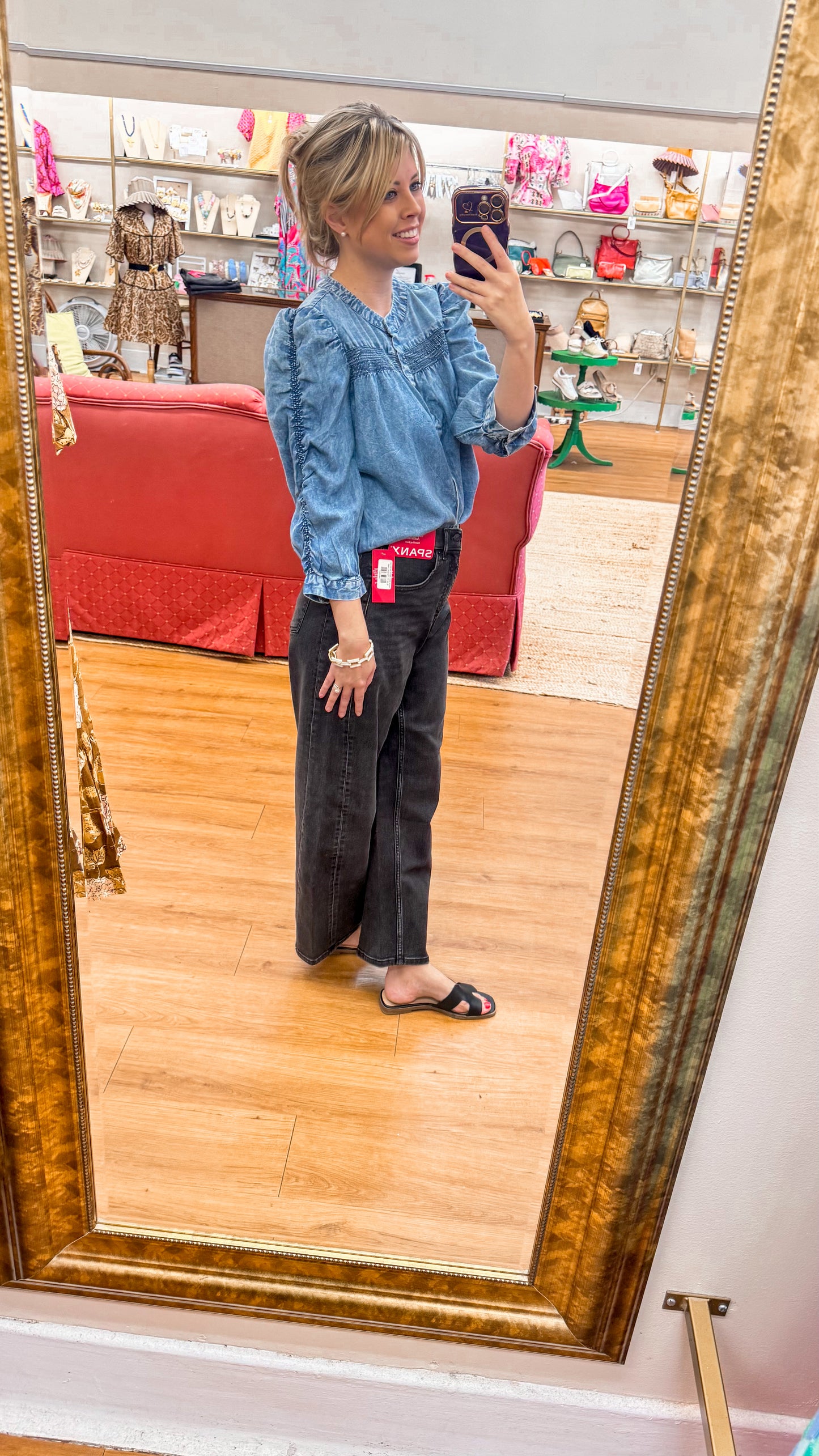 spanx black denim barrel pants