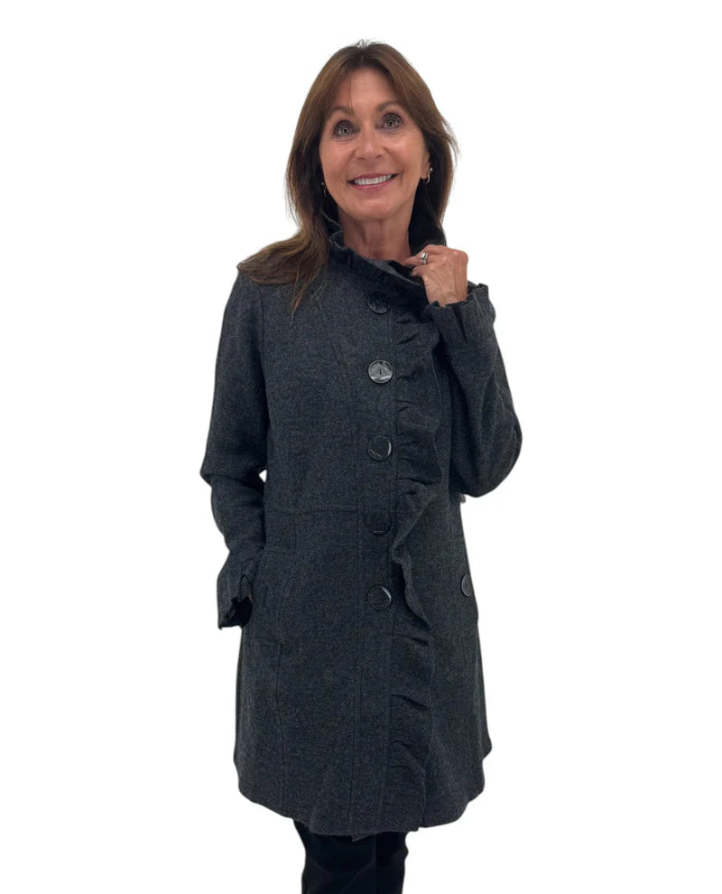 r3819 ruffle knit jacket heather