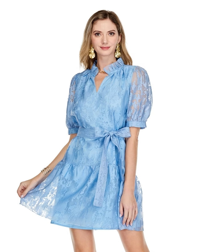 jade ruff neck and hem dress blue