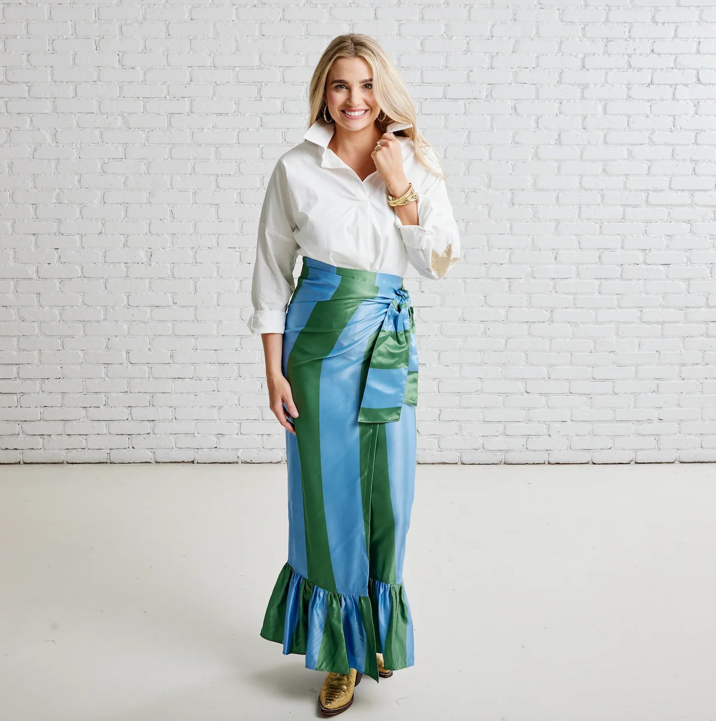 Whitney Wrap Green and Blue Stripe