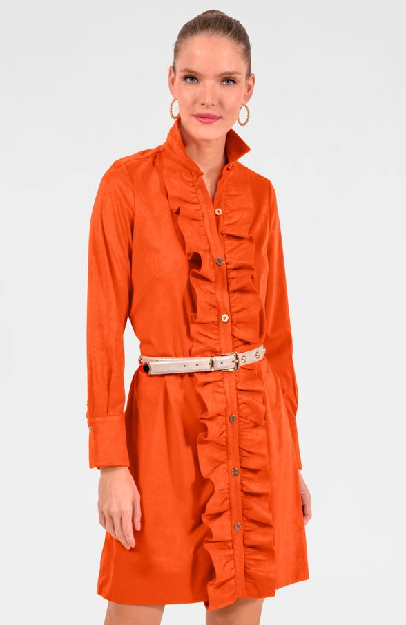 ruffle dress ultra suede orange