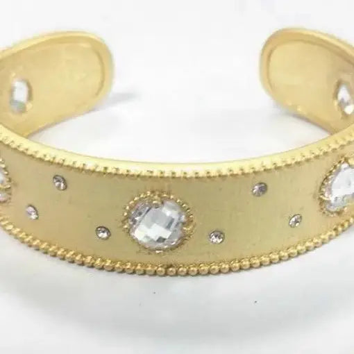 Cuff-matte gold-crystal flowers-crystals bangle bracelet