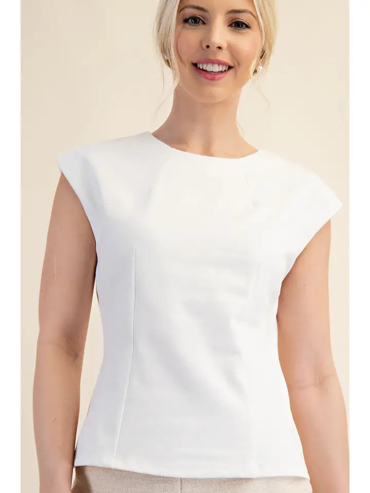 round neck knit white top