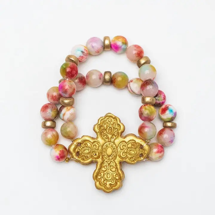 hidden truth Pink Candy Jade Double Strand with Susie Cross bracelet