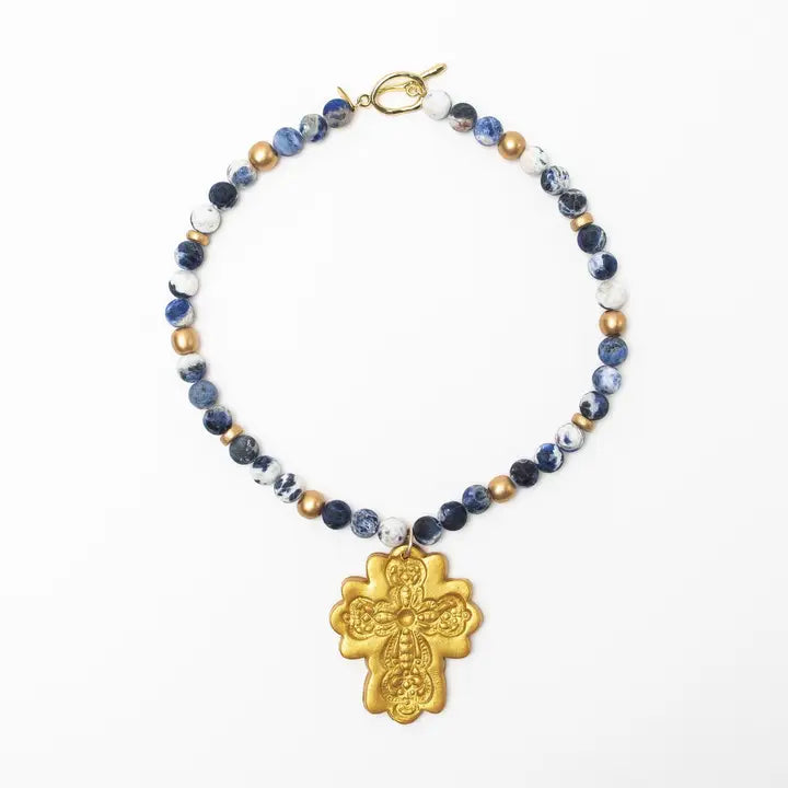 Hidden truth Blue Sodalite with Cherrie Cross necklace