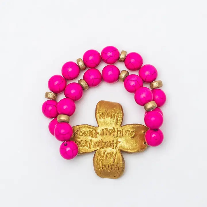 Hidden Truth Hot Pink Jade Double Strand with Dogwood Blossom bracelet