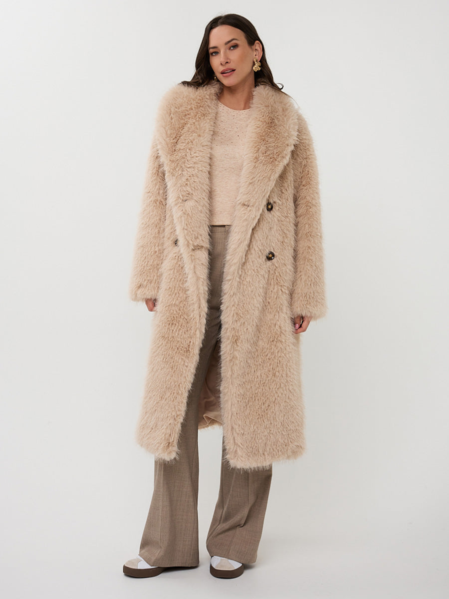 esqualo long fur coat beige
