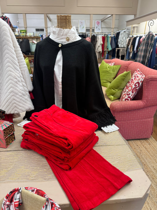 A La Carte High Rise Velvet Bootcut Pant- Dark Red