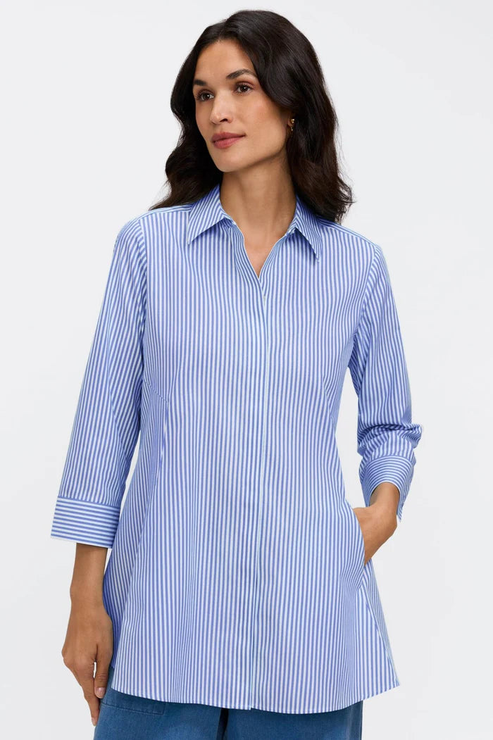 foxcroft Cici No Iron Pinpoint Striped 3/4 Sleeve Tunic