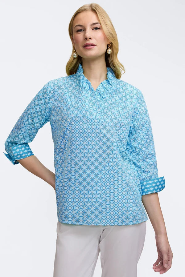 205509 Tammy Geo Lattice 3/4 Sleeve Popover Shirt