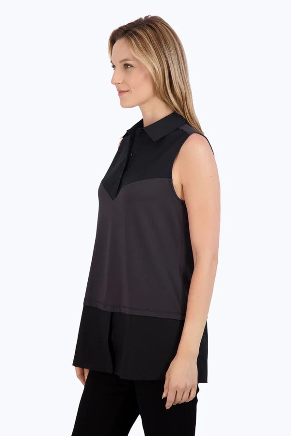foxcroft Sasha Knit-Woven Sleeveless Layering Tunic black