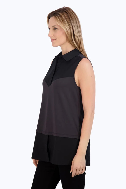 foxcroft Sasha Knit-Woven Sleeveless Layering Tunic black