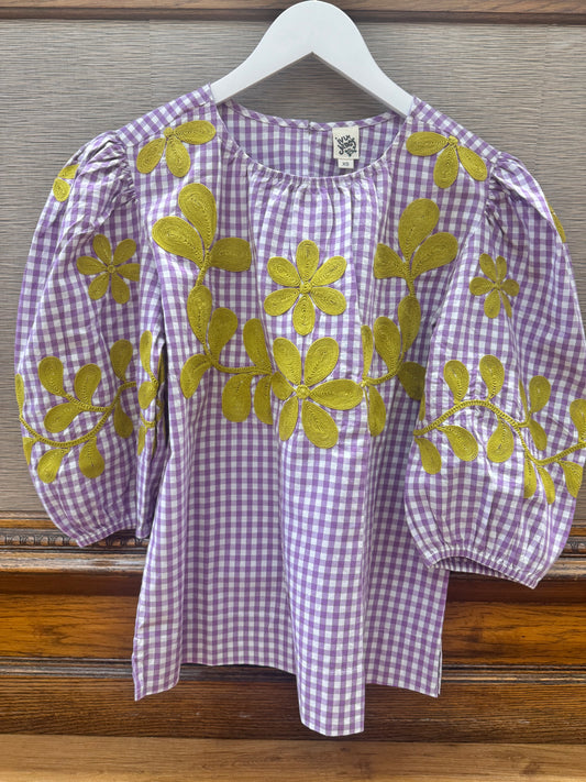 checked embroidered top