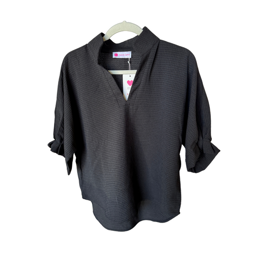 caryn lawn black waffle top O/s
