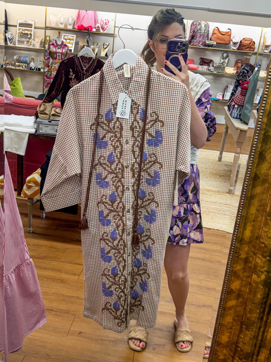 Uncle Frank Button Front Embroidery Dress