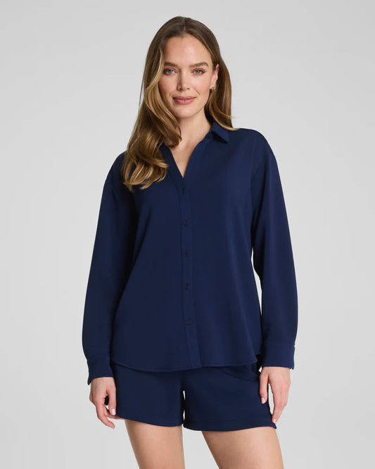 Spanx Navy Oversized Button Down top